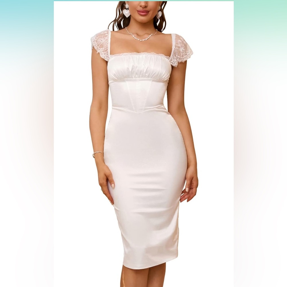 White Midi Lace-trimmed Dress